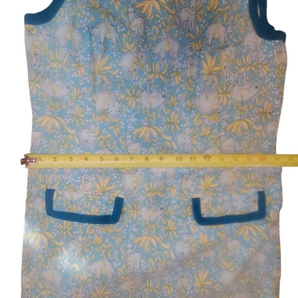 Brooks Brothers Cotton Vintage Style Lamb Print Blue Green Shift Dress Size 4 - Picture 8 of 10